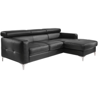 Mivano Ecksofa Sammy, Schlafsofa in Lederimitat mit Bettkasten und Kopfteilverstellung, 227 x 74 x 187, Kunstleder, schwarz