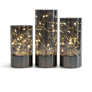 Rhytsing 3er-Set Glaszylinderlaternen mit Lichterkette, flammenlose Led Kerze mit Timerfunktion Grau
