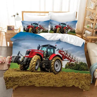 Leleyouzer 3D Traktor Bettwäsche,3-Teilig Traktor Kinder Bettwäsche-Set mit Reißverschluss und 2 Kissenbezug 50x75cm,für Kinder Jugendliche Jungen (T3, 200×200 cm)