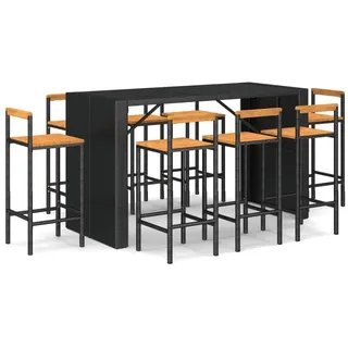 vidaXL 9-tlg. Gartenbar-Set Schwarz Poly Rattan & Massivholz Akazie - Schwarz