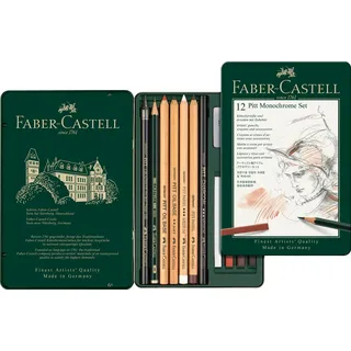 Faber-Castell 112975 - Pitt Monochrome Set im Metalletui, klein, 12-teilig