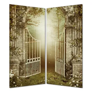Wallario selbstklebende Duschrückwand 180 x 180 cm mit Motiv Tor in den Wald - Wandverkleidung mit Hochglanzlaminat in Glasoptik