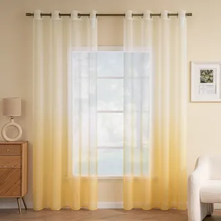 EMEMA Gardinen Transparent Vorhänge Voile Sheer Vorhang mit Ösen Farbverlauf Dekoschal Fensterschal für Schlafzimmer und Wohnzimmer 260 cm x 140 cm(H x B) 2er Set Weiß Orange