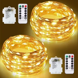 ZYRIVON Weihnachtslichterkette Batteriebetrieben, 2 Packungen*12M 120LED Lichterkette, 8 Modi Flexible Kupferdraht Lichterkette mit Fernbedienung, LED-Licht für Innen und Außen für Baum, Zimmer