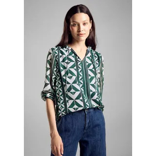 STREET ONE Chiffonbluse, mit Ausschnitt mit Frills und Band STREET ONE cool vintage green 38