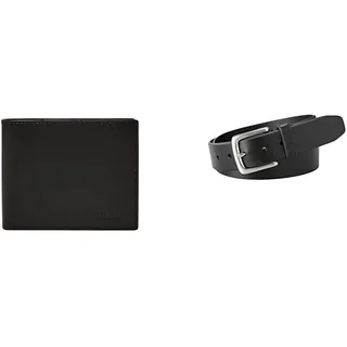 FOSSIL Herren Derrick Schwarzes Leder Portemonnaie und Joe Gürtel, Set