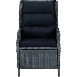vidaXL Verstellbarer Gartensessel mit Auflagen Poly Rattan Dunkelgrau - Schwarz, Grau