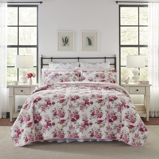 Laura Ashley Lidia Collection Bettwäsche-Set, 100% Baumwolle, wendbar, leicht und atmungsaktiv, vorgewaschen für zusätzliche Weichheit, Queen-Size-Bett, Rosa