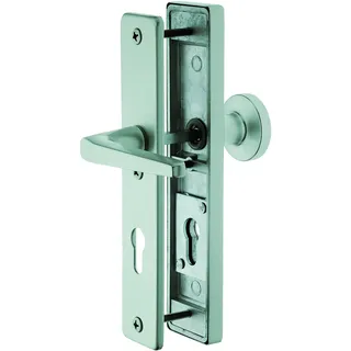 Alpertec 40100966 Haustürbeschlag Tira-LS KT Schutzbeschlag für Hausstüren Knopf/Drücker Alu Silber eloxiert Vierkant 10 mm Abstand: 92 mm NEU