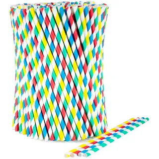 wisefood Papierstrohhalme Einweg - 100 Stück Ø 6mm x 20cm - bunt - stabile Trinkhalme aus Papier, kompostierbar & biologisch abbaubar - 100% plastikfrei, umweltfreundlich