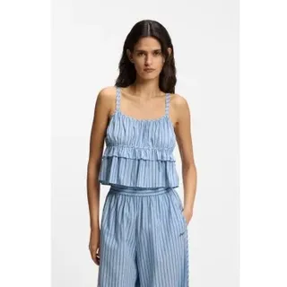 BOSS für Damen. 50559224 Blaues Popeline-Oberteil (36), Lässig, Baumwolle, Ärmellos / Hosenträger