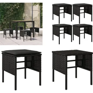 vidaXL Gartenhocker mit Kissen 4 Stk. Schwarz Poly Rattan - Gartenhocker - Garten Fußschemel - Gartenmöbel - Terrassenmöbel - Schwarz