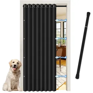 JCyh Magnetisch Türvorhang mit Teleskopstange -einfache Montage in nur 1 Minute ohne Bohren, 1 Stück Verdunkelungsvorhang Schwarz H 210 x B 150 cm für Zimmer Tür