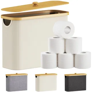 Lifewit 23L Toilettenpapier Aufbewahrung Korb mit Deckel, Cremeweiß | Bambus Klopapier Aufbewahrung für 9-12 Rollen, Faltbarer Badezimmer Organizer für Handtücher und Badutensilien