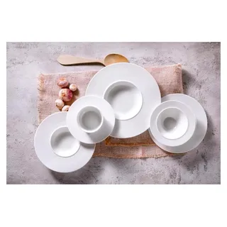 Tiefer Teller White Delight Galaxy - 2er-Set - Porzellan - Ø 30 cm - weiß glänzend, breiter Rand, modern futuristisch - für Suppe, Pasta, Dessert oder Salat - stapelbar, spülmaschinenfest