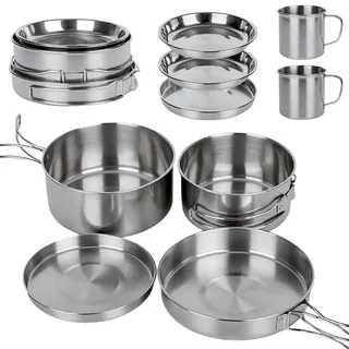 YYTECH Camping Kochgeschirr Set, Camping Geschirr Set Edelstahl Camping Topf mit Pfanne Outdoor Kochgeschirr Tragbar, Faltbare Besteck Topfset Stapelbar Picknick Topf für Camping, Grillen, Wandern