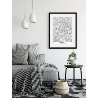 queence Bild »Berlin Stadtkarte« Berlin   Deutschland   Schwarz-Weiß   Stadt   Städte 1 Stk. tlg. HD Premium Poster-Druck inkl. Holzrahmen, weiß