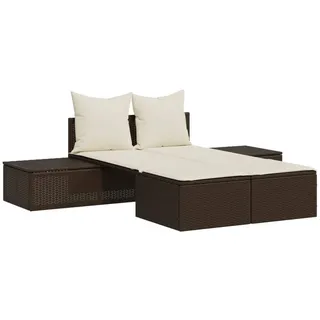 vidaXL Doppel-Sonnenliege Mit Auflagen Braun Poly Rattan , Creme , Kunststoff , Rechteckig , 162x30x104 cm , Gartenmöbel, Gartenliegen