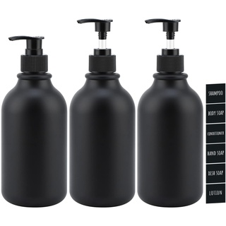 Segbeauty Seifenspender Schwarz Matt, 3 Stück 500ml Shampoo Spender für Dusche, Shampoo Flaschen zum Befüllen mit Etiketten, Nachfüllbar Soap Dispenser Kunststoff für Küche Bad