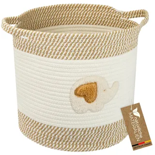 HMF Aufbewahrungskorb mit Griffen, Korb für Kinderzimmer aus Baumwolle | Elefant | 30,5 x 30,5 cm
