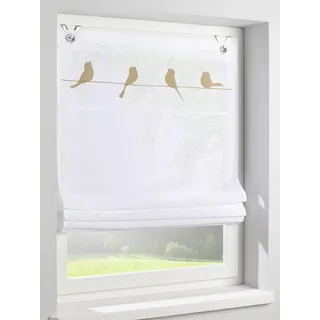 Kutti Raffrollo »Gravelot« mit Hakenaufhängung ohne Bohren freihängend Applikationen mit niedlichen Vögeln, weiß