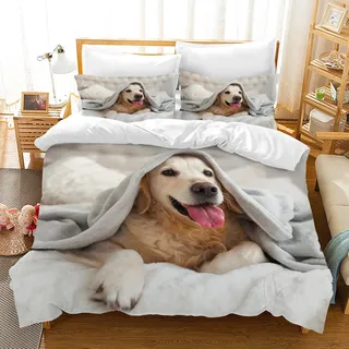 Hoimlm Kinder Bettwäsche Set - Hund bedruckter Bettbezug Kopfkissenbezug,Haustiere Betten Set Microfaser Bettbezug Set,für Jungen Mädchen Bettdeckenbezug (Welpen A, 135 x 200cm)