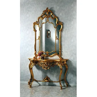 Spiegelkonsole Landhausstil Konsole Schminktisch mit Spiegel Konsolentisch Gold - Gold