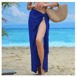 SHTGOI Damen Strand Wickelrock Chiffon Strandrock lang mit Schlitz Bikini Cover Up Sexy Weich Strandkleid Sarong Badeanzug Strand Wrap Vertuschen Strandtuch für Sommer Strand Bikini Swimsuit Blau