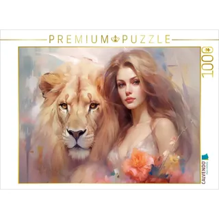CALVENDO Puzzle Blumenelfe und Löwe | 1000 Teile Lege-Größe 64 x 48 cm Foto-Puzzle für glückliche Stunden