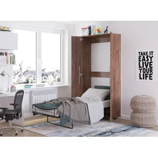 Wandbett Schrankbett TEDDY 90x200 Craft Tobacco Eiche Vertikal Wandklappbett, Schrankklappbett, Schrank mit integriertem Klappbett, Funktionsbett inkl. Lattenrost - Braun, Bronze