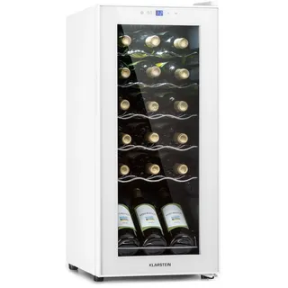 Klarstein Weinkühlschrank 1 Zonen Getränkekühlschrank Klein, Freistehender Kleiner Weinschrank, 50l 18Fl Touch-Bedienfeld 5-18°C Weißes Glas