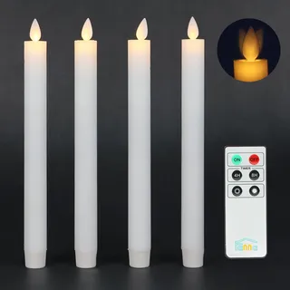 Fanna 4er Set LED Stabkerzen Tafelkerzen Weiß flackernde Flamme mit Timerfunktion, Fernbedienung und Batterien enthalten
