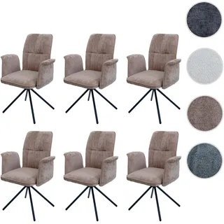 Mendler 6er-Set Esszimmerstuhl HWC-N99, drehbar Armlehne Auto-Return, Stoff/Textil Chenille (340g/m2) hellbraun