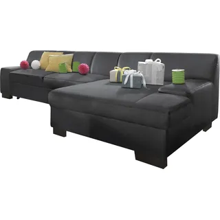Ecksofa DOMO COLLECTION "Norma Top, elegant, flache Armlehnen, bequem, Breite 268cm, L-Form", schwarz, B:268cm H:74cm T:153cm, Struktur (90% Polyester, 10% Polyacryl);Mosel Struktur (100% Polyester);Kunstleder SOFTLUX;Microfaser-PRIMABELLE (100% Polyester);NaturLEDER in Sitz und Rücken. Korpus in passendem Kunstleder SOFTLUX bezogen, Sofas, Ecksofa, wahlweise mit Bettfunktion