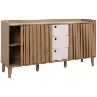 Mendler Sideboard HWC-M48, Kommode, Schiebetür Staufach, MDF 81x150x40cm natur, Schubladen weiß