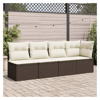 vidaXL Gartensofa mit Kissen 4-Sitzer Braun Poly Rattan
