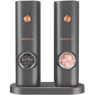 Salz und Pfeffer Mühle Elektrische, SIMPLETASTE 2er Set Gewürzmühlen Batteriebetrieb mit 4 AAA Einstellbarem Keramikmahlwerk