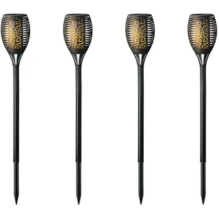 Lumineo Solar Gartenbeleuchtung Fackel Flammeneffekt 61cm Kunststoff 4er Set LED Gartenfackel Solarleuchte für Garten - Stabbeleuchtung Außenleuchte Gartenleuchte - Solarlampen für Außen - Warmweiß