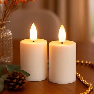 Ideen mit Herz LED-Kerzen mit Echtwachsbeschichtung | 2 Stück | cremefarben | Weihnachten | warmweiß | realistischer Flammen-Effekt | Timer-Funktion | batteriebetrieben (glatt)