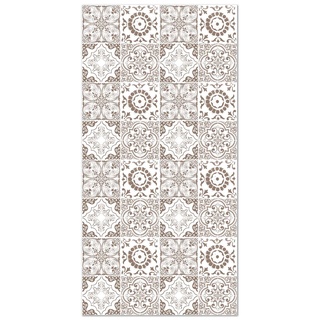 Panorama Vinyl Teppich Hydraulic Fliesen Granada Braun 60x110 cm - Kitchen Floor Mat Küchenmatte - Rutschfestes Flammhemmend - Groß Teppich - Teppiche PVC