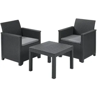 Keter Emma Balcony Gartenmöbel-Set aus Rattan mit 2 Sesseln und Tisch, Graphit