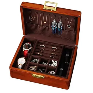 bescott Schmuckkästchen aus Holz für Frauen, solide mit Samtschloss und Schlüssel, 2-lagig, Vintage-Holz-Schmuck-Organizer, Aufbewahrung für Ohrringe, Ringe, Halsketten, Armband
