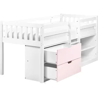 Beliani Halbhochbett Susville 90 x 200 cm Holz rosa