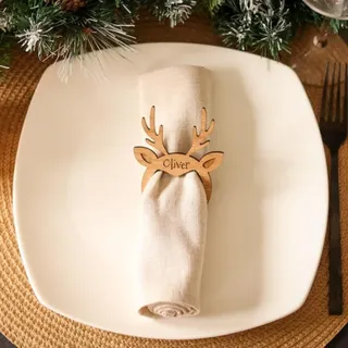 Personalisierter Weihnachts-Serviettenring aus Holz, personalisierbar, Namensschild, Platznamenhalter, personalisierte Tischdekoration (8 Stück)