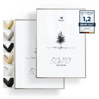 Heimlich® - Bilderrahmen - 50x70 cm, Aluminiummetall, Silber, 2er-Pack - Große DIY-Collage-Rahmen Collage-Rahmen mit Folienabdeckung – Nur zur Wandmontage