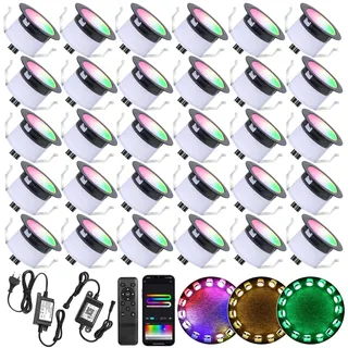WIFI Bodeneinbaustrahler Aussen Led RGBW+IC, Ø31mm 12V Bodeneinbauleuchten Led Mini Spot Einbaustrahler Treppenbeleuchtung, IP67 Wasserdicht, APP Steuerbar, Kompatibel mit Alexa Google Home(30er)