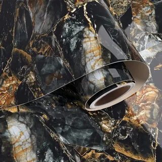 VaryPaper Tapete Selbstklebend Marmor Folie Schwarz Gold 40cmx800cm Klebefolie Möbel Marmoroptik Arbeitsplatte Folie Küche Selbstklebende Folie für Möbel Schrankfolie Selbstklebend Tisch Badezimmer