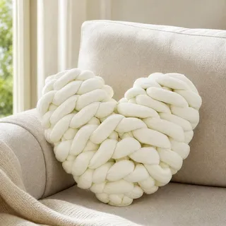 RANJIMA Herz Kissen, Knotenkissen Dekokissen Herzkissen Herzform 26 x 23 cm | Love Zierkissen Dekokissen, Bett Deko Kissen Herz für Wohnzimmer Kinderzimmer Schlafzimmer Sofa Bett, Reisen, Weiß