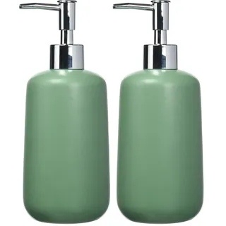 Allstar Seifenspender Olinda, nachfüllbarer Seifenspender in konischer Form, Handseifenspender in mattiertem Finish, hergestellt aus Keramik, Füllmenge 500 ml, 8 x 20 x 7,7 cm, Grün (Packung mit 2)