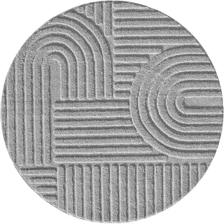Ayyildiz Teppiche Teppich "ART 1121, auch als Läufer und in Rund erhältlich" rund 20 mm Höhe Boho Design, 3D Optik, Struktur Hoch Tief, skandinavisch, Wohnzimmer, silber